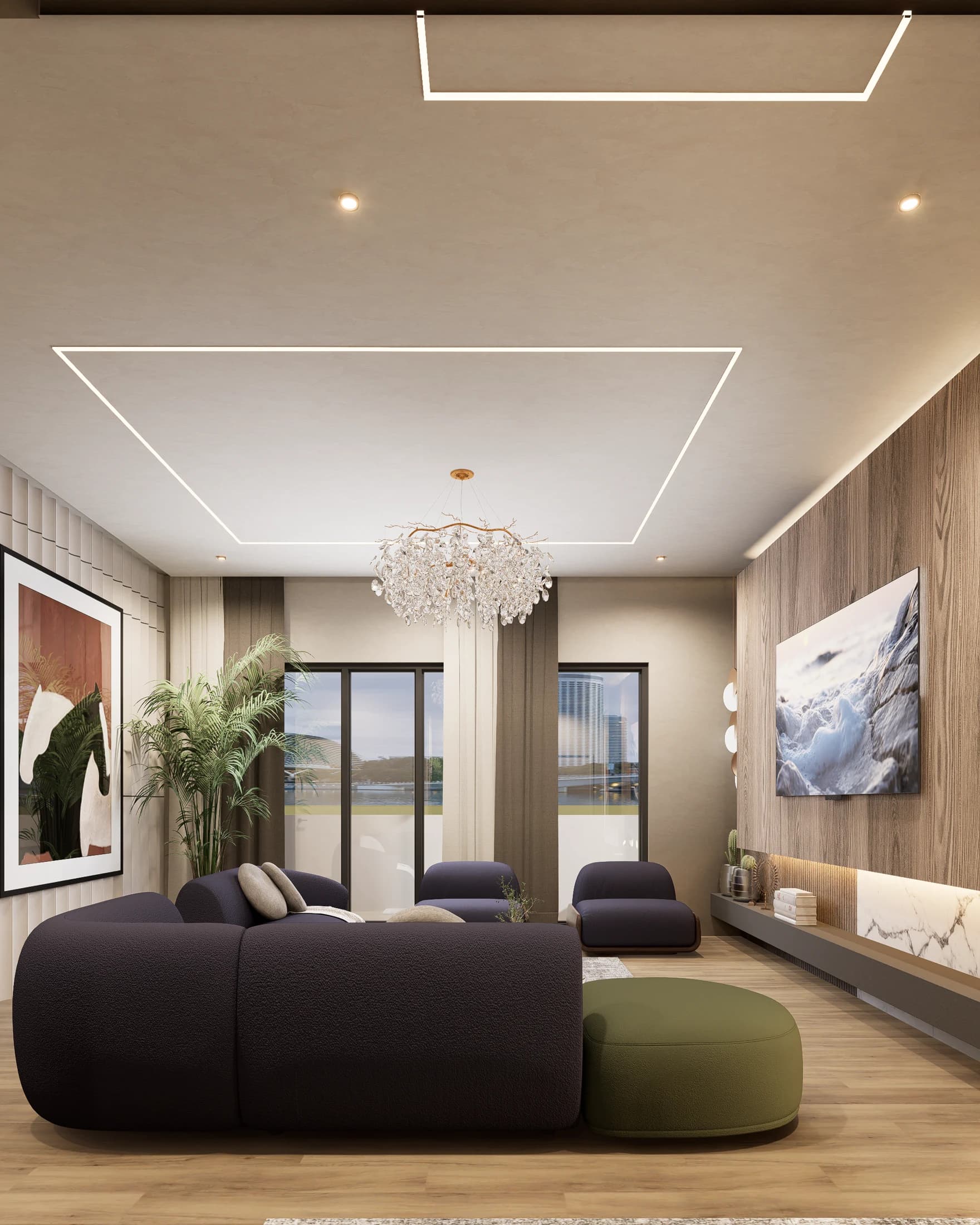 Light-filled living room with considered details